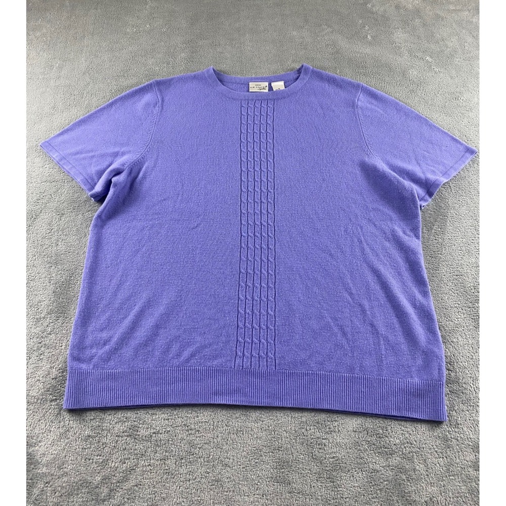 Kim Rogers Signature Womens Purple Cable Knit Short Sleeve Sweater Plus‎ 1X